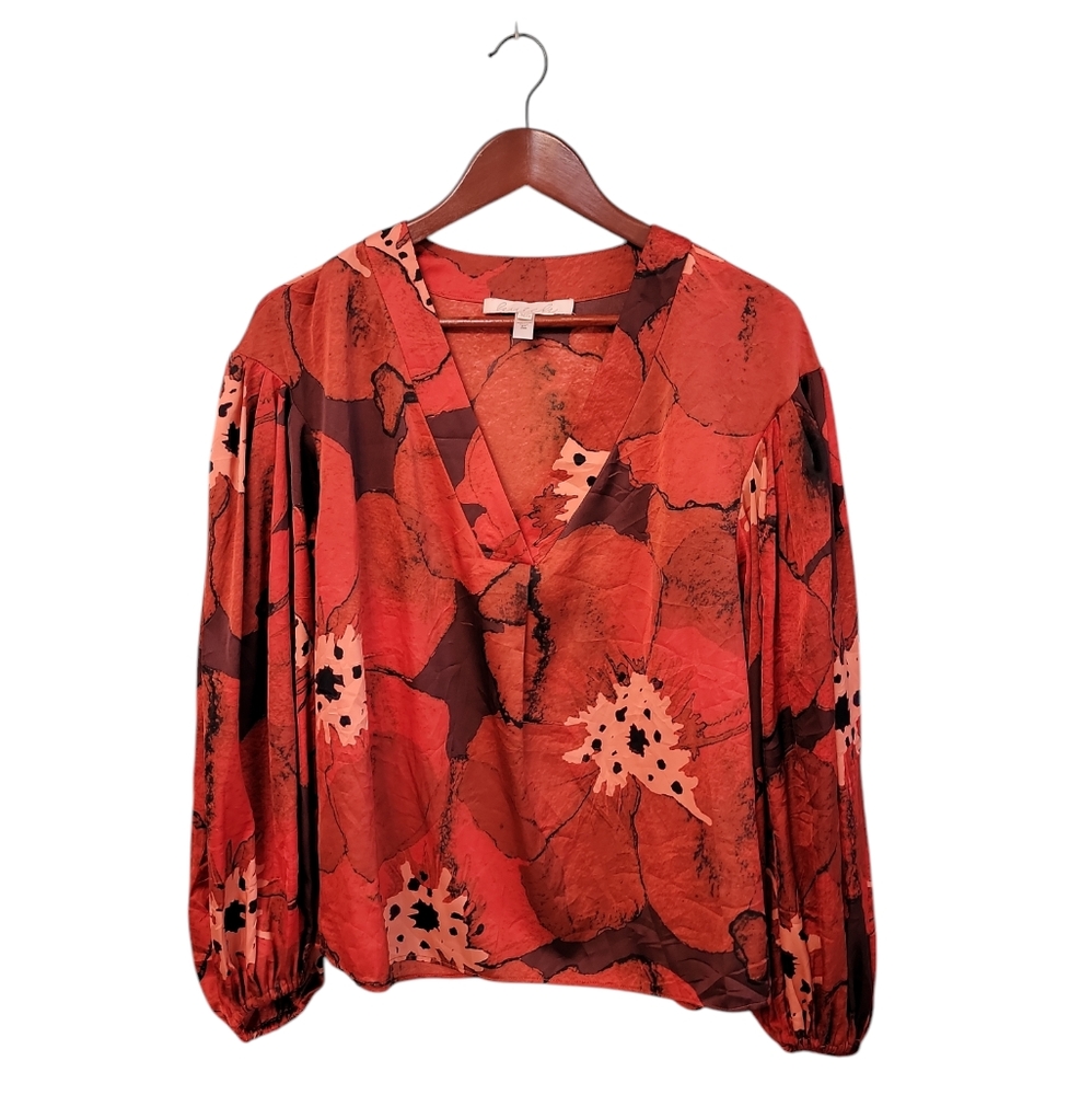 Hutch Anthropologie Puff Sleeve Geometric Print VNeck Top Size XS